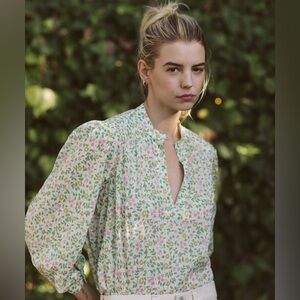 Trovata Birds of Paradis Bailey Blouse Spring Ivy Floral Cotton Top XS
